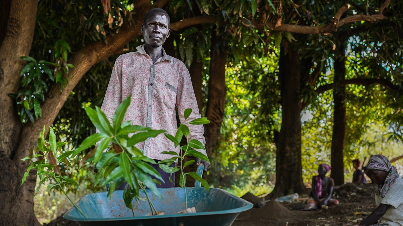 An Ethiopian man planting trees for the cause Trees for Gambella